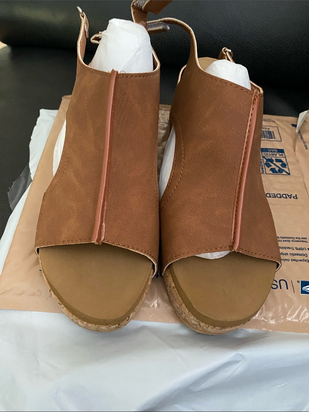 Source Unknown Brown Open-Toe Wedge Sandals